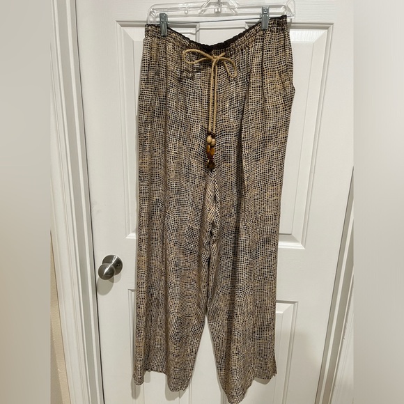Platinum By Dorothy Schoelen Pants - DOROTHY SCHOELEN PLATINUM TAN/ BROWN VINTAGE WIDE LEG ELASTIC WAIST PANTS SZ 16